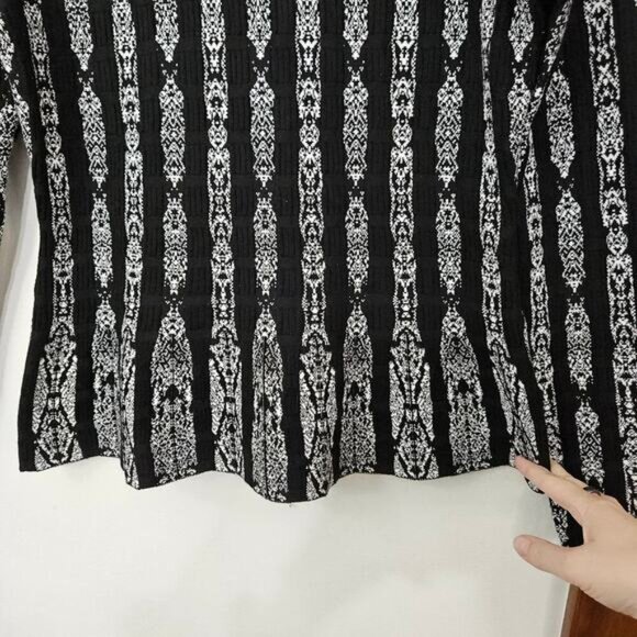 WHBM Black White Womens Vertical Striped Peplum Crew Neck Sweater Size Medium - Picture 5 of 7